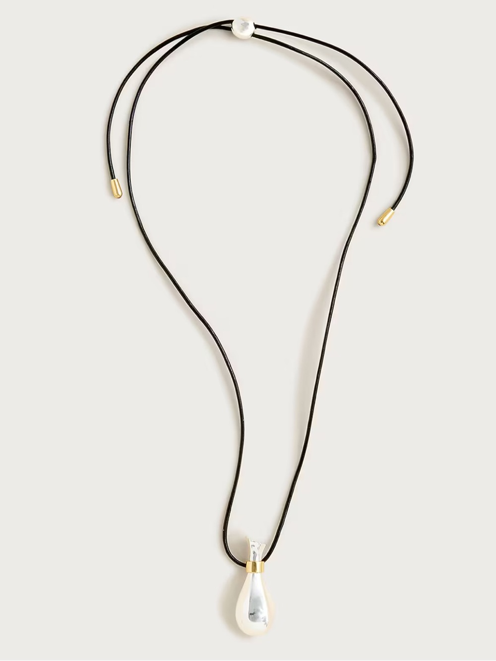 J. Crew Black Cord Necklace with Pearl Teardrop Pendant and Gold Accents